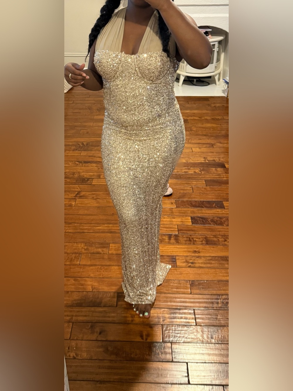 Fashion Nova Gold Sequin Maxi Dress